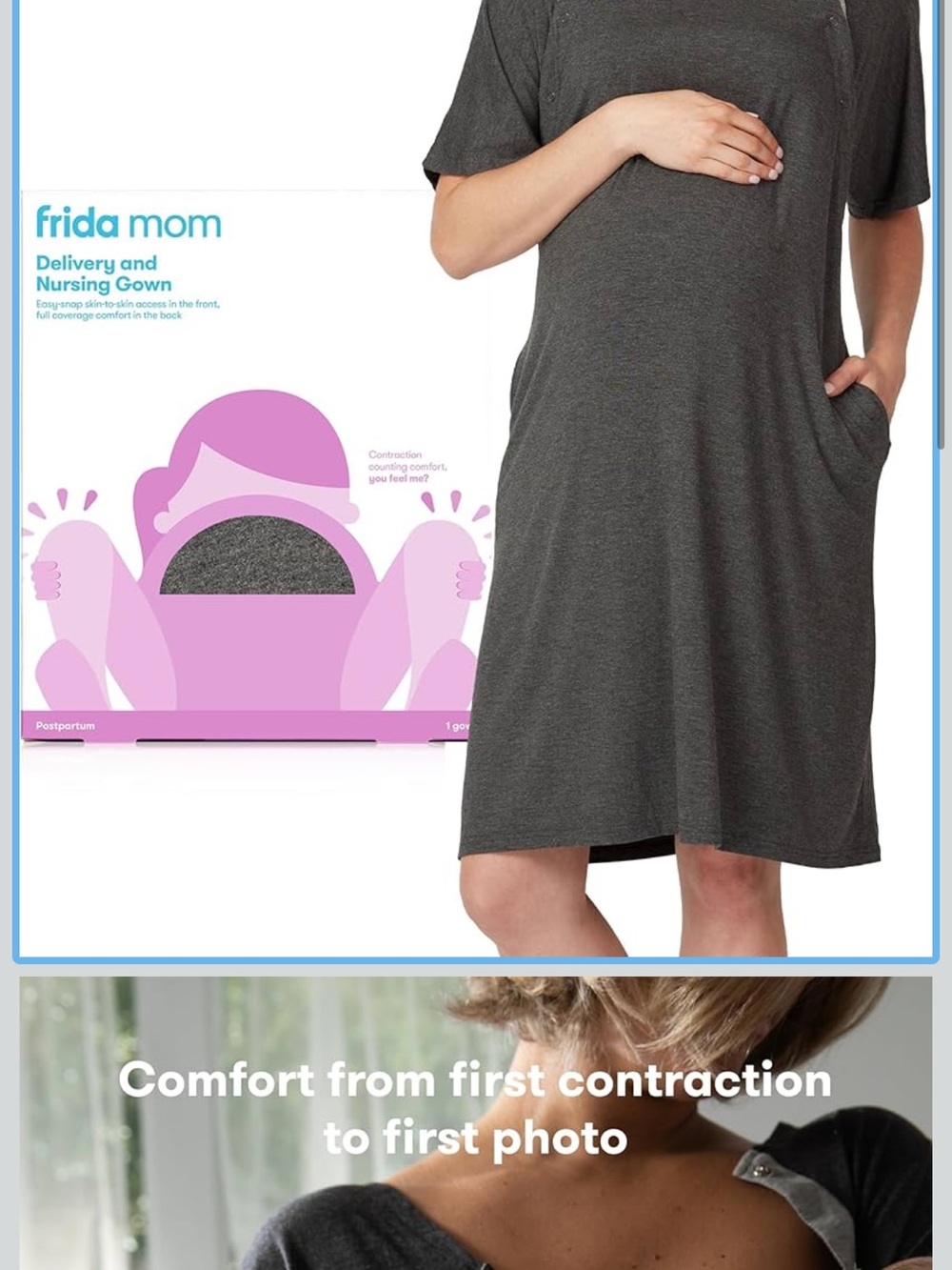 Frida Mom Charcoal Grey Nursing & Delivery Gown - 2 gowns